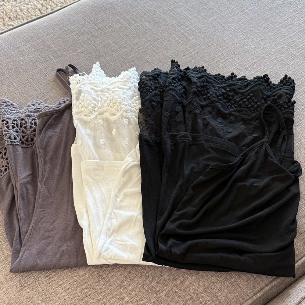 Lace Trim Camisole Set - Black, White, Gray
